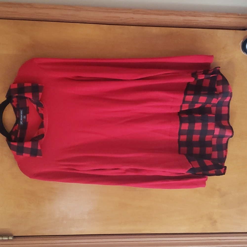 Adrienne Papell Sweater Blouse on Red and Buffalo Plaid
